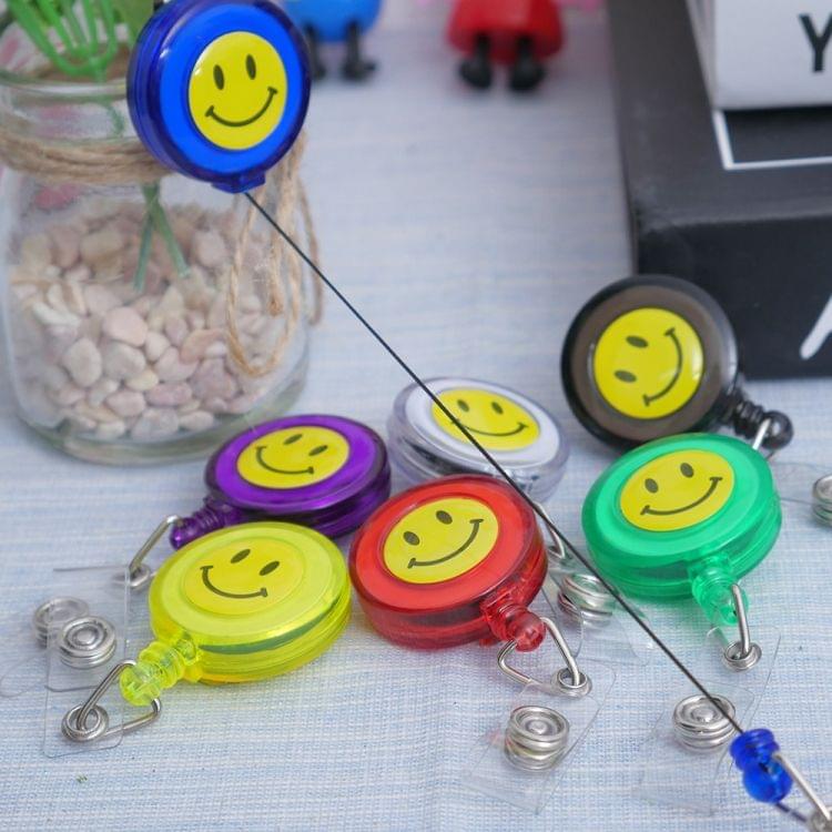2 PCS ID Easy-to-pull Buckle Smiling Face Holder Name Tag Card Key Badge Retractable Holder Belt Clips(Orange)