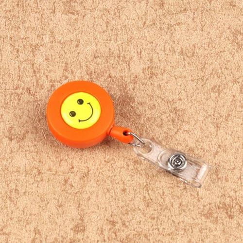 2 PCS ID Easy-to-pull Buckle Smiling Face Holder Name Tag Card Key Badge Retractable Holder Belt Clips(Orange)