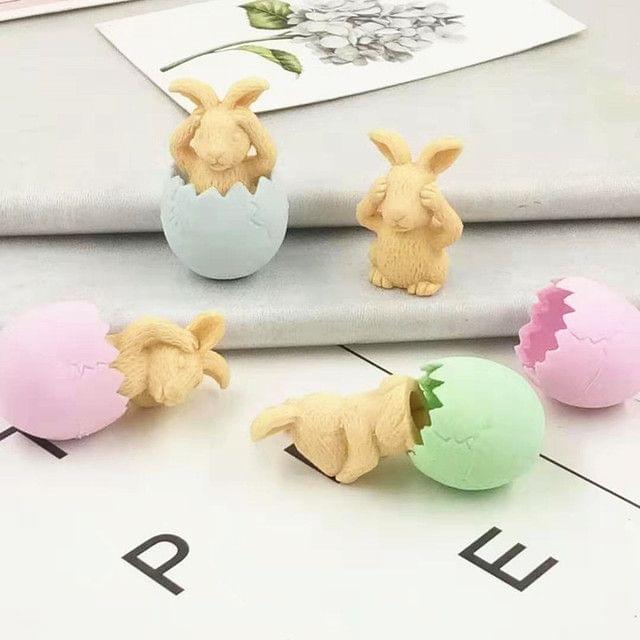 GZ173 10 PCS Cute Cartoon Eggshell Rabbit Eraser Office School Supplies Student Stationery Random Color Delivery