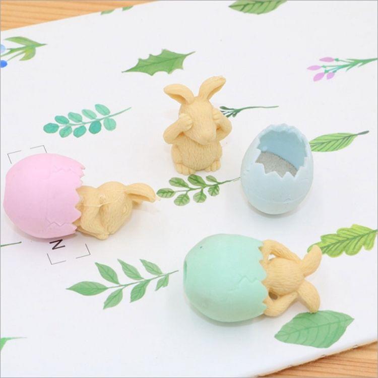 GZ173 10 PCS Cute Cartoon Eggshell Rabbit Eraser Office School Supplies Student Stationery Random Color Delivery