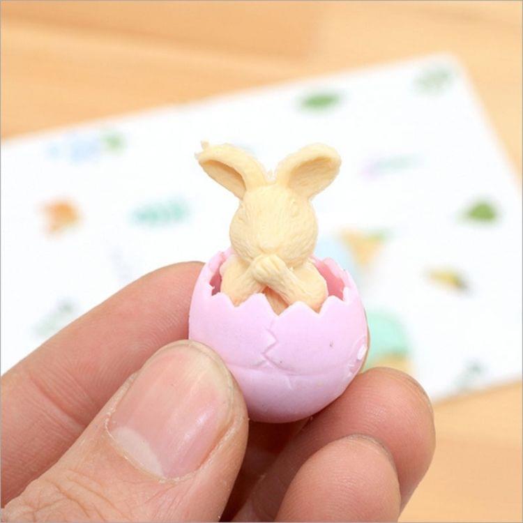 GZ173 10 PCS Cute Cartoon Eggshell Rabbit Eraser Office School Supplies Student Stationery Random Color Delivery