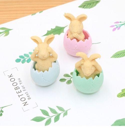 GZ173 10 PCS Cute Cartoon Eggshell Rabbit Eraser Office School Supplies Student Stationery Random Color Delivery