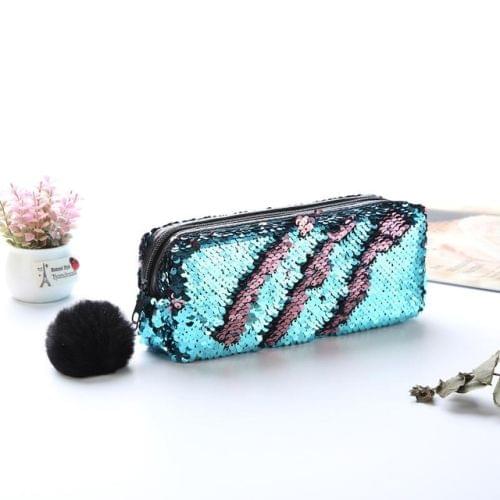 3 PCS Reversible Sequin Pencil Case for Girls School Supplies Super Big Stationery Gift Magic Makeup Bag(Blue+Pink)