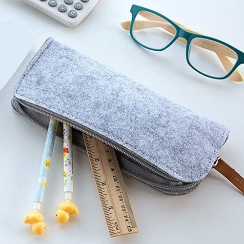 School Stationery Office Supply Pen Pencil Flat Felt Case Bag (Light Grey)