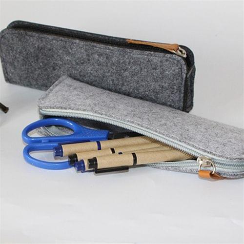 School Stationery Office Supply Pen Pencil Flat Felt Case Bag (Light Grey)