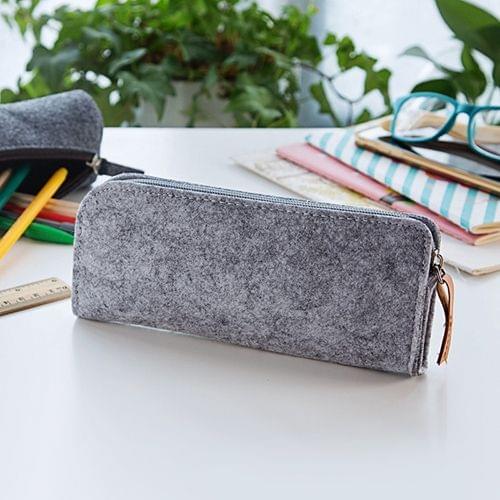 School Stationery Office Supply Pen Pencil Flat Felt Case Bag (Light Grey)