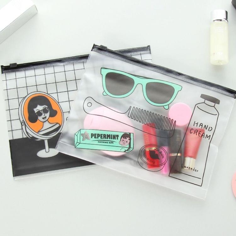 Students Stationery Bags Cartoon Glasses Translucent Frosted Envelope Zipper Pen Bag Sundry Receive Bag(Orange)