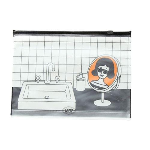 Students Stationery Bags Cartoon Glasses Translucent Frosted Envelope Zipper Pen Bag Sundry Receive Bag(Orange)