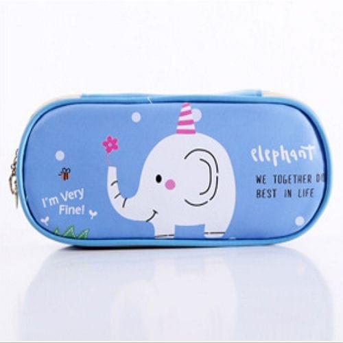 Cute Cat Pattern Pencil Case Girls Boys Large Capacity Multifunctional Leather Pencil Case Big Pencil Bag Pen Box School Stationery(Blue elephant)