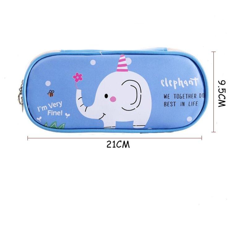 Cute Cat Pattern Pencil Case Girls Boys Large Capacity Multifunctional Leather Pencil Case Big Pencil Bag Pen Box School Stationery(Blue elephant)