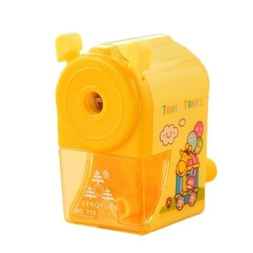 Hand Crank Mechanical Sharpener Creative Student Cartoon Animals Print Pencil Sharpener(Yellow)