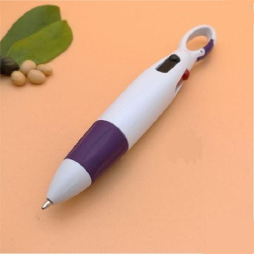 3 PCS Cute Carabiner Ballpoint Pen Multicolor 4 In 1 Colorful Pen School Stationery with Keychain(Purple)