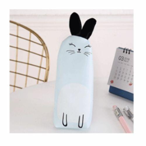 PU Cartoon Lovely Rabbit Shape Pencil Bag(Blue)