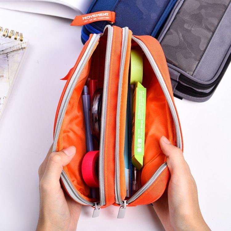 Camouflage Pencilcase Nylon Canvas Double Zipper Pen Bag(Orange)