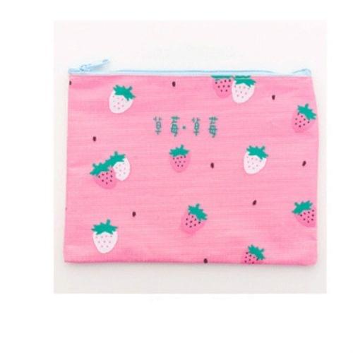 2 PCS Creative Kawaii Pencil Bag Cute Strawberry Oxford Cloth Zipper File Holder Pencil Case Big Capacity School Stationery(Pink)