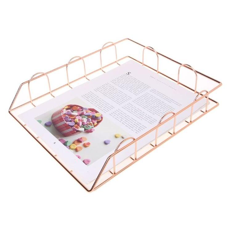 Folding Wrought Iron Letter Magazine Newspaper Holder Storage Rack File Tray Office Desk Organizer Supplies(Rose Gold)