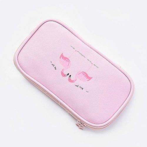 Kawaii Animal Flamingo Pattern Pencil Case Canvas Large Capacity Multifunction Pencil Bags Pen Box School Supplies Stationery Gift(Pink)