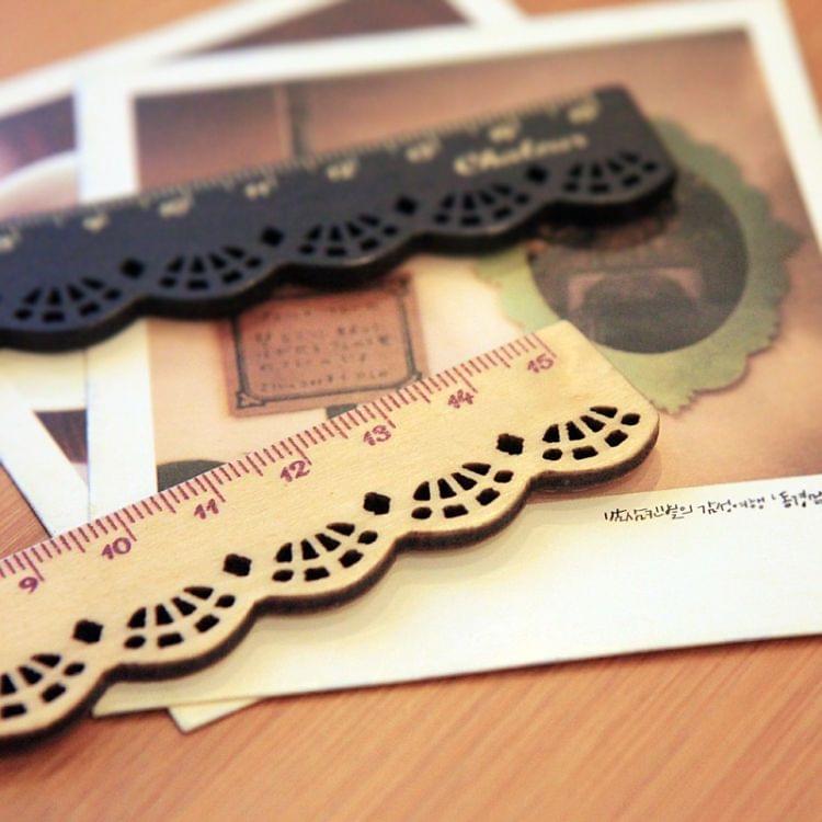 10 PCS Stationery Lace Brown Wood Ruler Straight Ruler Study Office School Supplies(Black)