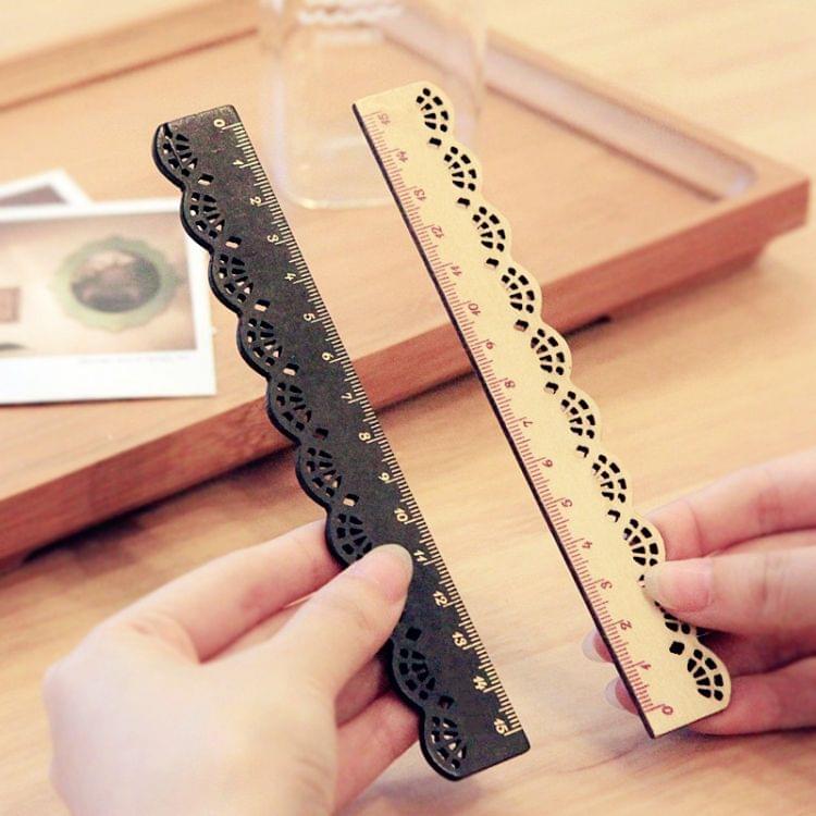 10 PCS Stationery Lace Brown Wood Ruler Straight Ruler Study Office School Supplies(Black)