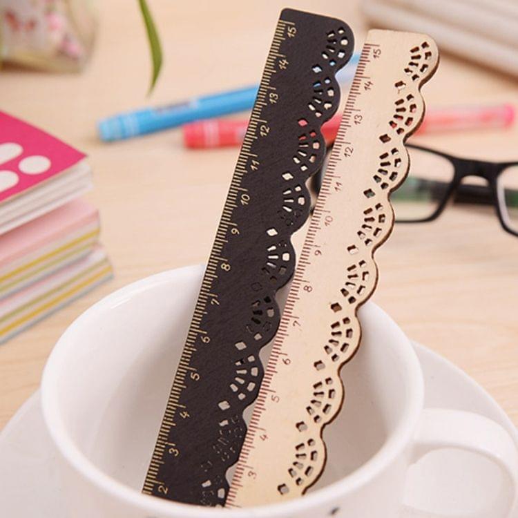 10 PCS Stationery Lace Brown Wood Ruler Straight Ruler Study Office School Supplies(Black)