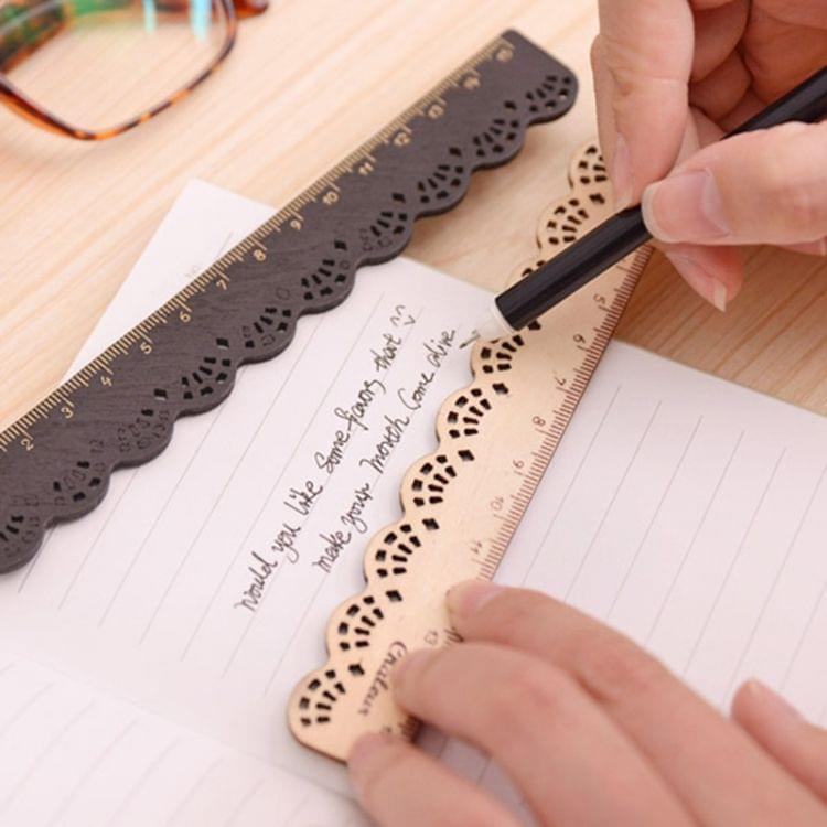 10 PCS Stationery Lace Brown Wood Ruler Straight Ruler Study Office School Supplies(Black)