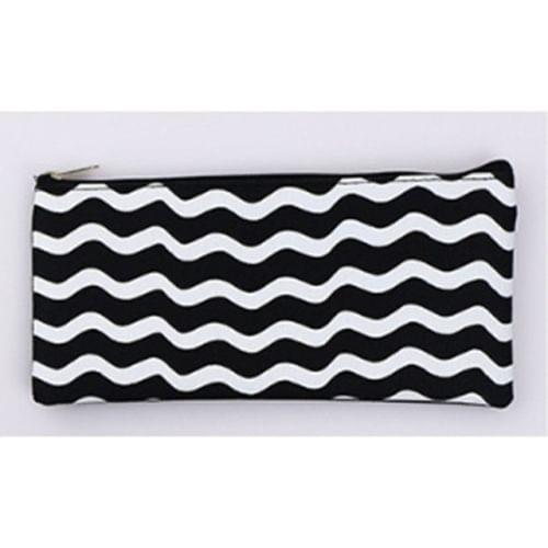 Stripe Pencil Case Cosmetic Makeup Coin Pouch Organizer Zipper Purse Bag Box Stationary School Office Supplies(Black Bottom Wave)