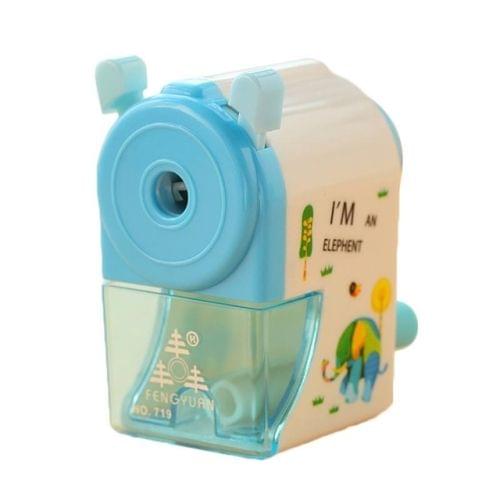 Hand Crank Mechanical Sharpener Creative Student Cartoon Animals Print Pencil Sharpener(Blue)