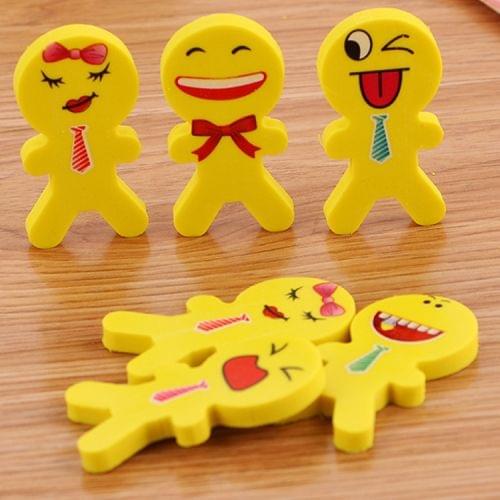 A279 20 PCS Creative Cartoon Smile Doll Expression Eraser School Supplies Student Stationery Gift