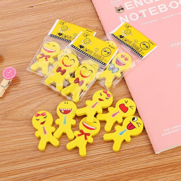 A279 20 PCS Creative Cartoon Smile Doll Expression Eraser School Supplies Student Stationery Gift