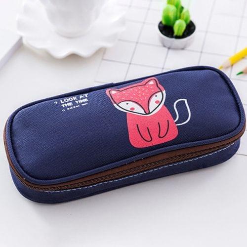 Animals Canvas Zipper Large Capacity Pencil Case Cartoon Flip Top Student Portable School Office Stationery Organizer(Fox)