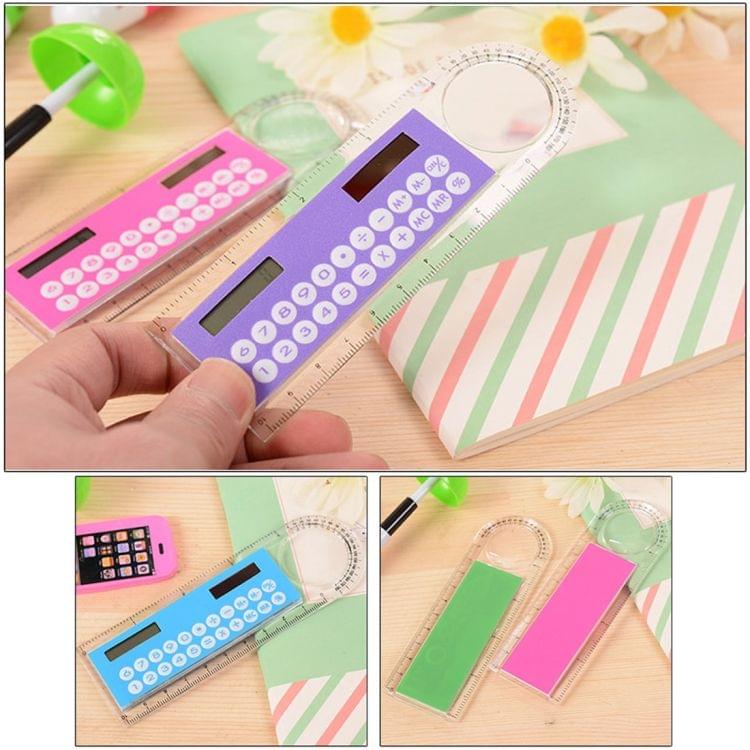 Solar Mini Calculator Magnifier Multifunction 10cm Ultra-thin Ruler Calculadora Office Supplies(Color Random Delivery)