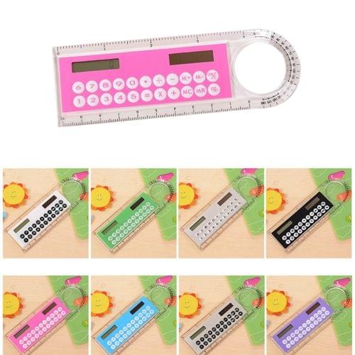 Solar Mini Calculator Magnifier Multifunction 10cm Ultra-thin Ruler Calculadora Office Supplies(Color Random Delivery)