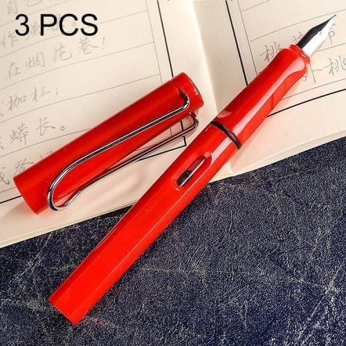 3 PCS School Office Extra Fine Titanium Alloy Nib Transparent Piston Fountain Pen(Red), Random Delivery (0.5mm/0.38mm Nib)