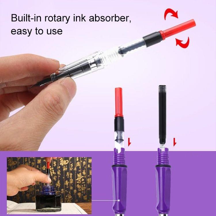 3 PCS School Office Extra Fine Titanium Alloy Nib Transparent Piston Fountain Pen(Red), Random Delivery (0.5mm/0.38mm Nib)