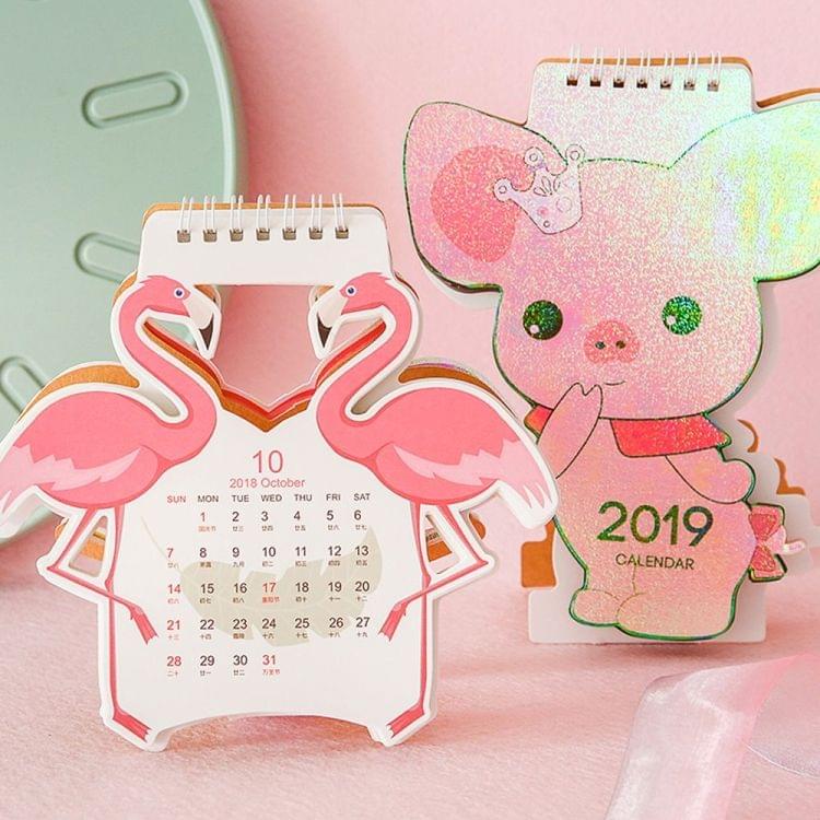 3 PCS Pink Cute Animal Pattern Table Calendars Desk Calendar(Stand Pig)