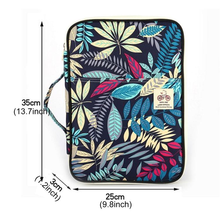 Office Supplies Leaves Pattern Zipper Document Folder A4 Storage Bag (Navy)