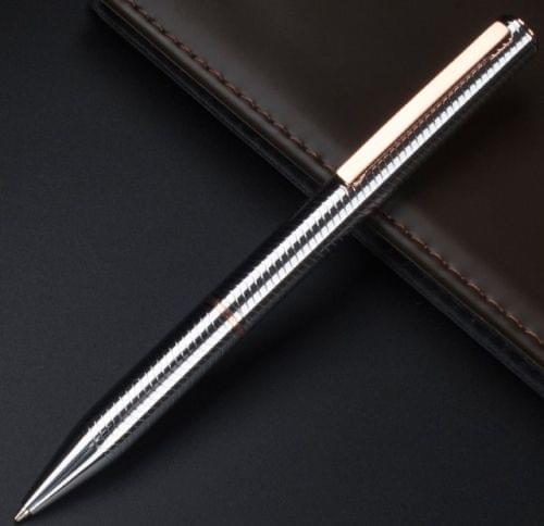 2 PCS Luxury 163 Series Wave Cover Ballpoint Pen Stationery Office School Supplies Writing Pens(Silver w)