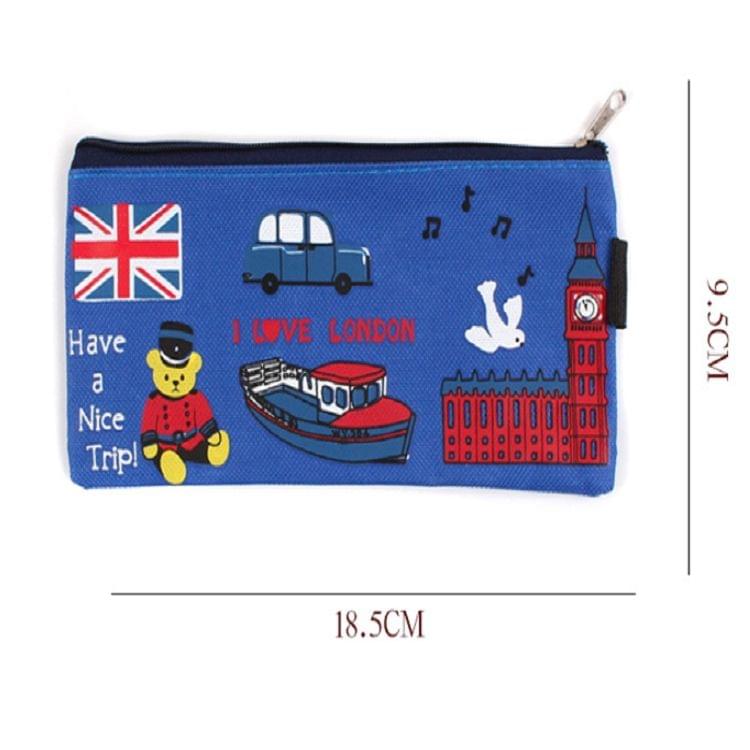 Kawaii I Love London Soldier Pattern Oxford Pencil Case Box File Case Storage Student Stationery School Office Supply Gift(Blue)