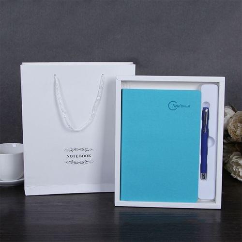 Simple Exquisite Craft Private Custom Leather Cover Business Notebook Boxed Gift Office Stationery(Blue)