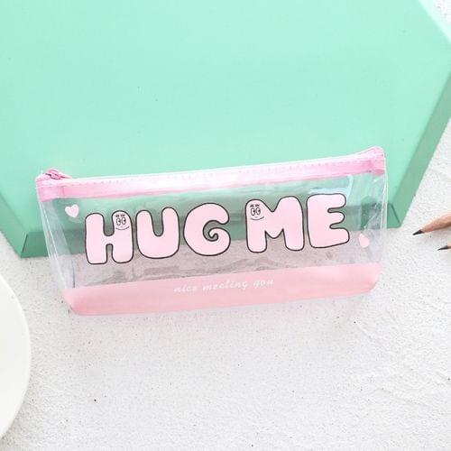 Creative Cartoon Transparent Pink Pencil Case for Girls School Supplies Silicone Pen Case Stationery Students Gift Pencil Bag(English Baba)