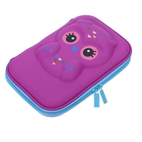 3 PCS EVA Hard Case Pen Bag Owl Pattern Large Capacity Pen Box(Purple)