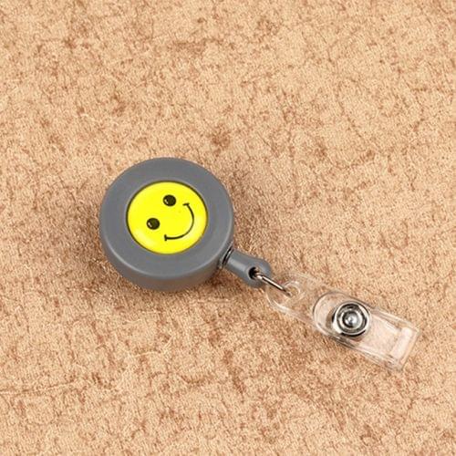 2 PCS ID Easy-to-pull Buckle Smiling Face Holder Name Tag Card Key Badge Retractable Holder Belt Clips(Gray)
