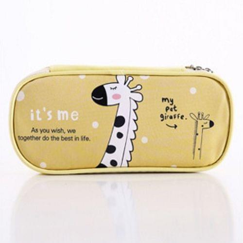 Cute Cat Pattern Pencil Case Girls Boys Large Capacity Multifunctional Leather Pencil Case Big Pencil Bag Pen Box School Stationery(Yellow fawn)