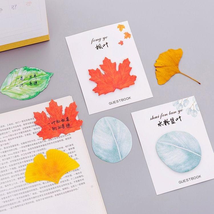 2 PCS Cute Tree Leaf Sticky Note Stickers Memo Pad Office Decoration School Supplies Stationery(Maple leaf)