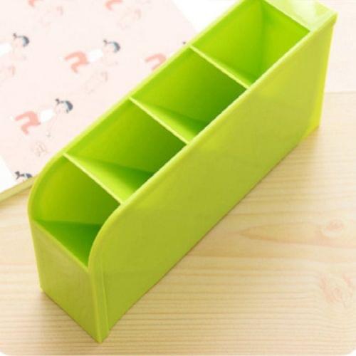 2 PCS Multi-function 4 Grid Desktop Pen Holder Office School Storage Case Plastic Box Desk Pen Pencil Organizer(Green)