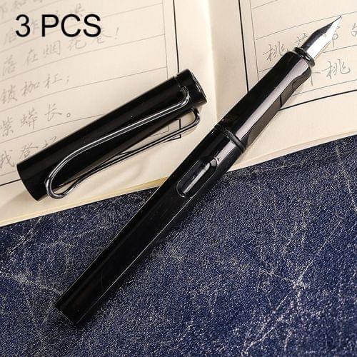 3 PCS School Office Extra Fine Titanium Alloy Nib Transparent Piston Fountain Pen(Black), Random Delivery(0.5mm/0.38mm Nib)