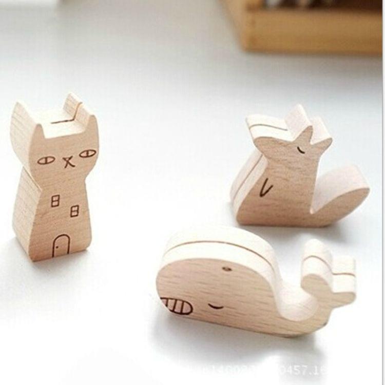 5 PCS Cute Animal Wooden Information Folder Photo Clip Product Display Board Base Notes Message Memo Clip(Whale)