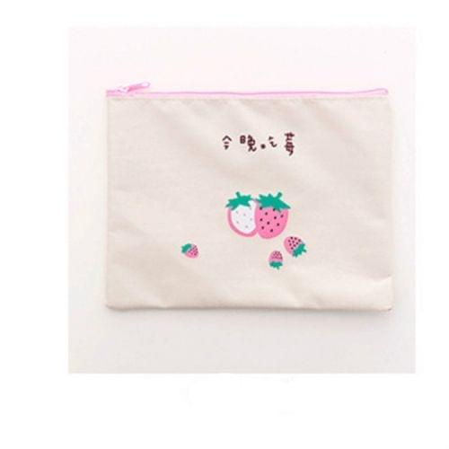 2 PCS Creative Kawaii Pencil Bag Cute Strawberry Oxford Cloth Zipper File Holder Pencil Case Big Capacity School Stationery(2 Strawberries)