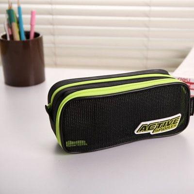 ACTIVE Large Capacity Multifunctional Canvas Pencil Cases Double Zipper Pen Box Boys Girls School Stationery Pouch(Green)