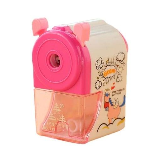 Hand Crank Mechanical Sharpener Creative Student Cartoon Animals Print Pencil Sharpener(Pink)